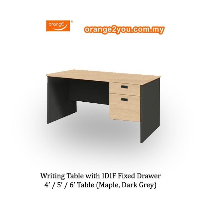OBP 4ft / 5ft / 6ft Writing Table + 1D1F Fixed Drawer (Maple/ Dark Grey)